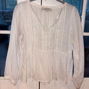 LOFT White Embroidered Blouse